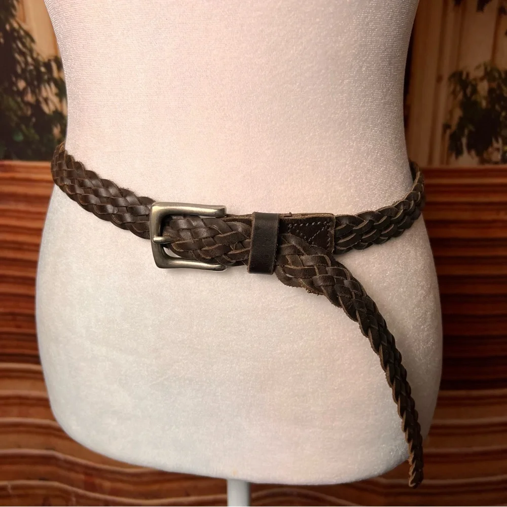 Vintage Gap Leather Braided Brown Belt, Silver Buckle, XL